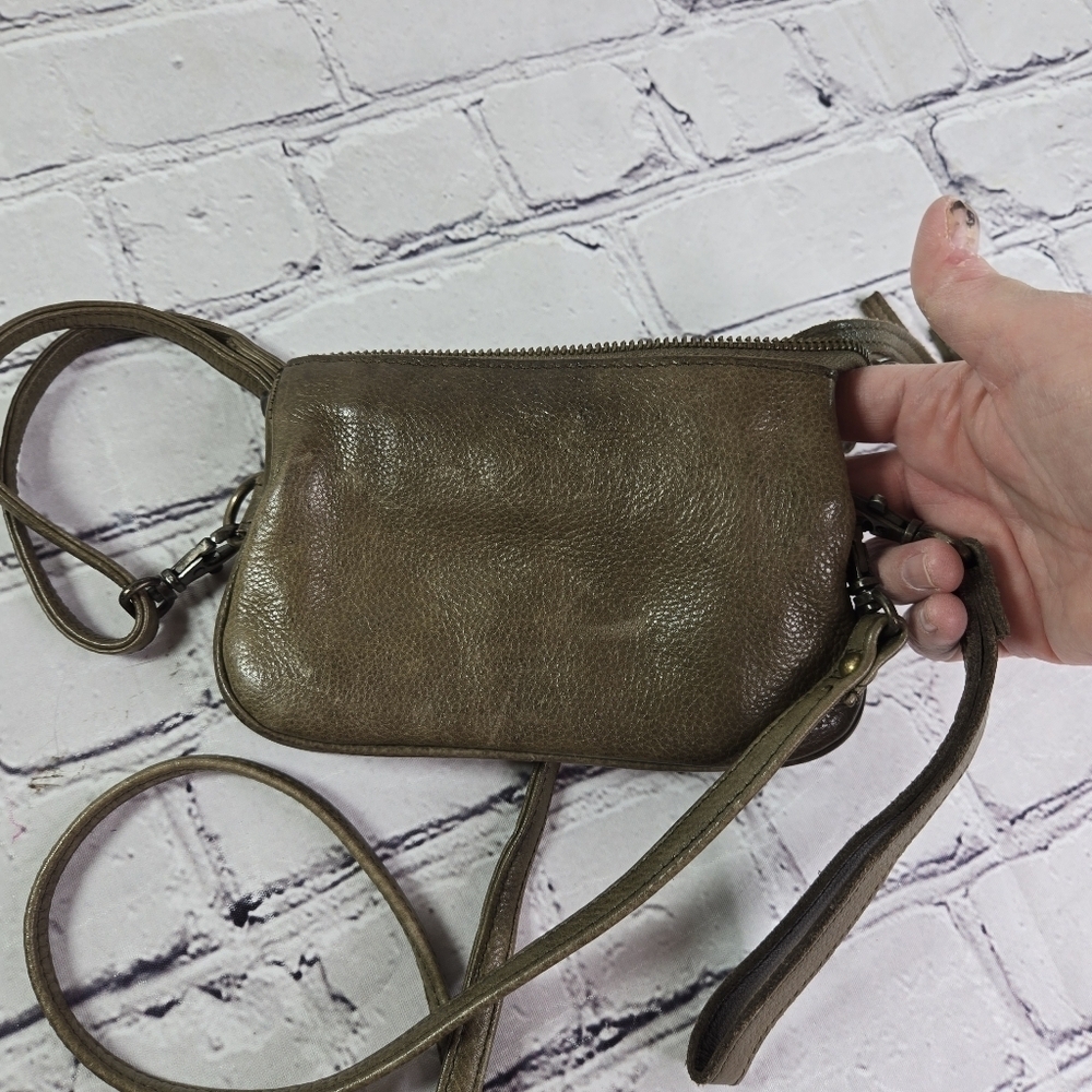 Rugged Hide Australia Khaki Olive Green Leather Small Crossbody Purse View 3